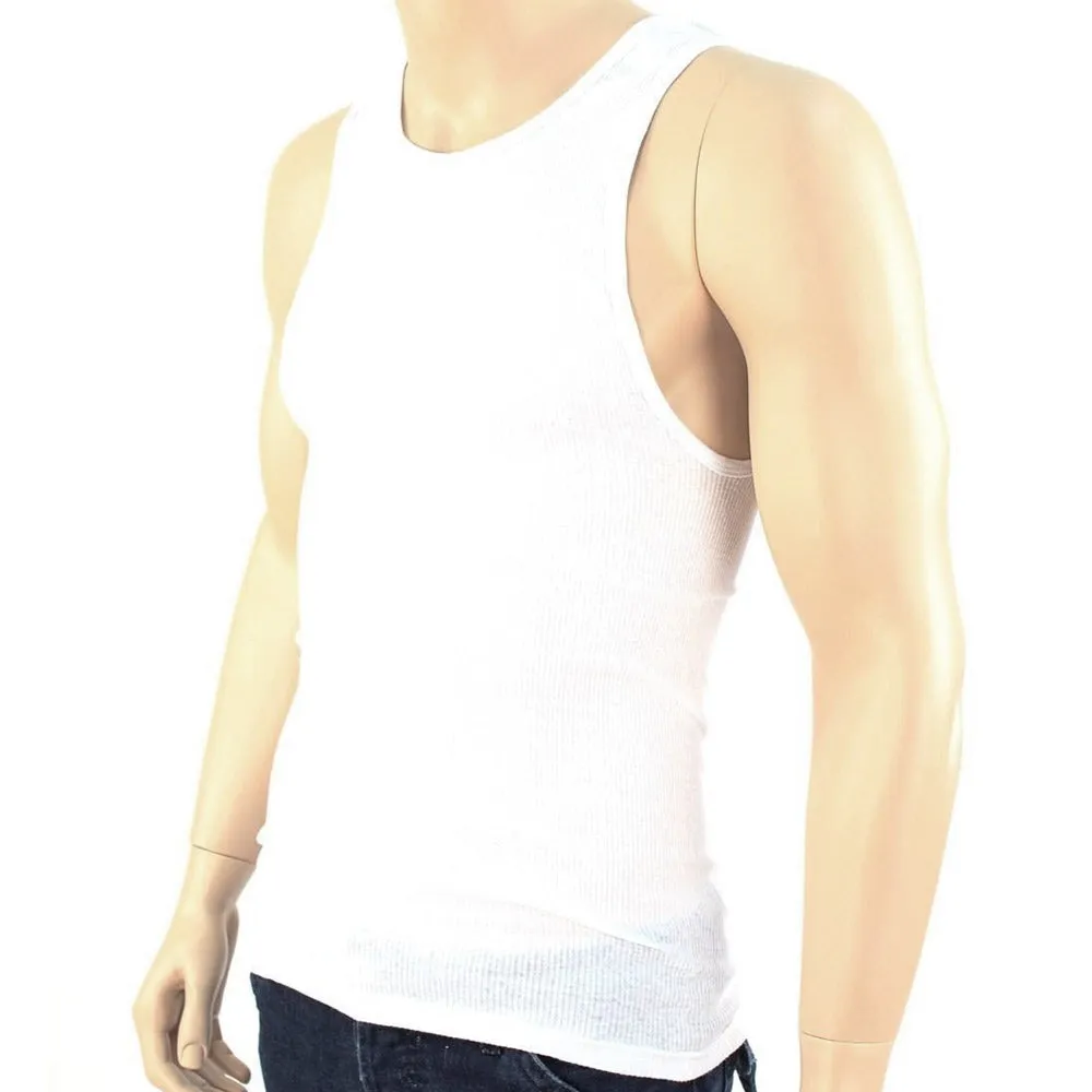 6 Men Slim Muscle Tank Top T-Shirt Ribbed Sleeveless Gym Fashion A-Shirt White S