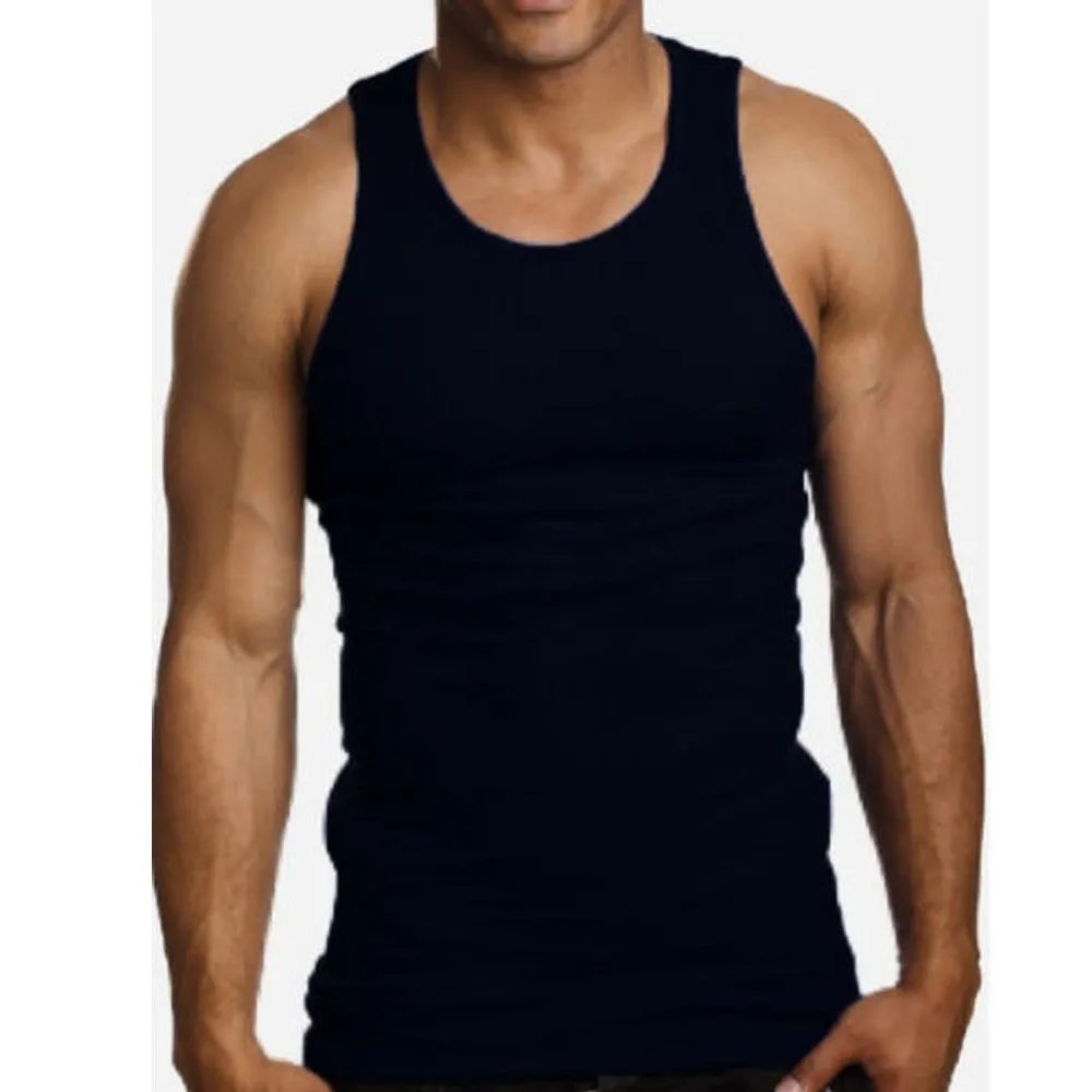 6 Pc 100% Premium Cotton Mens A-Shirt  Ribbed Tank Top Black L !