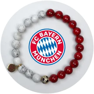 Bayer Munich Mens Red Howlite and White Howlite with Pav Soccer Ball Accent