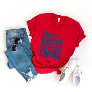 Hey Batter Batter Wavy Graphic V-Neck Tee