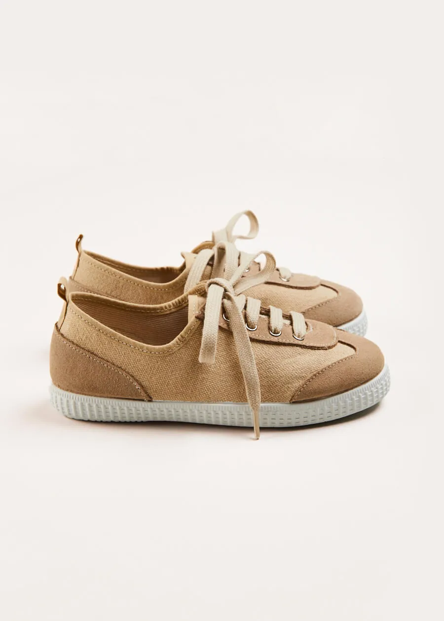 Lace Up Plimsolls in Taupe (24-35EU)