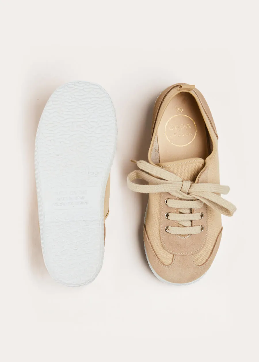 Lace Up Plimsolls in Taupe (24-35EU)