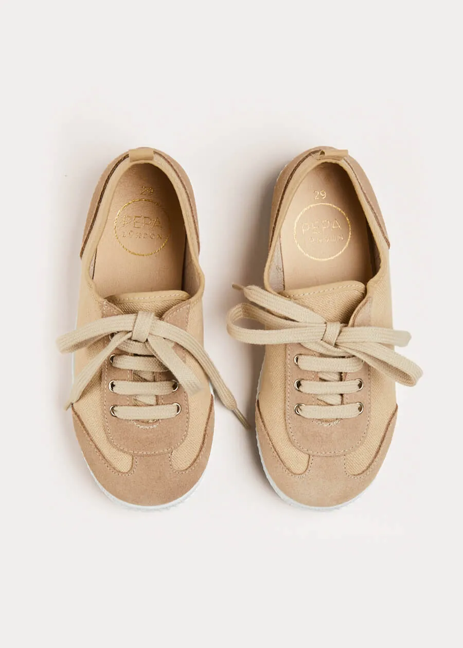 Lace Up Plimsolls in Taupe (24-35EU)
