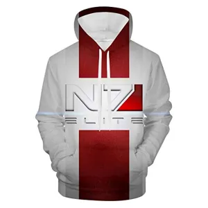 Mass Effect Hoodie - N7 3D Print Hooded Pullover Sweatshirt White