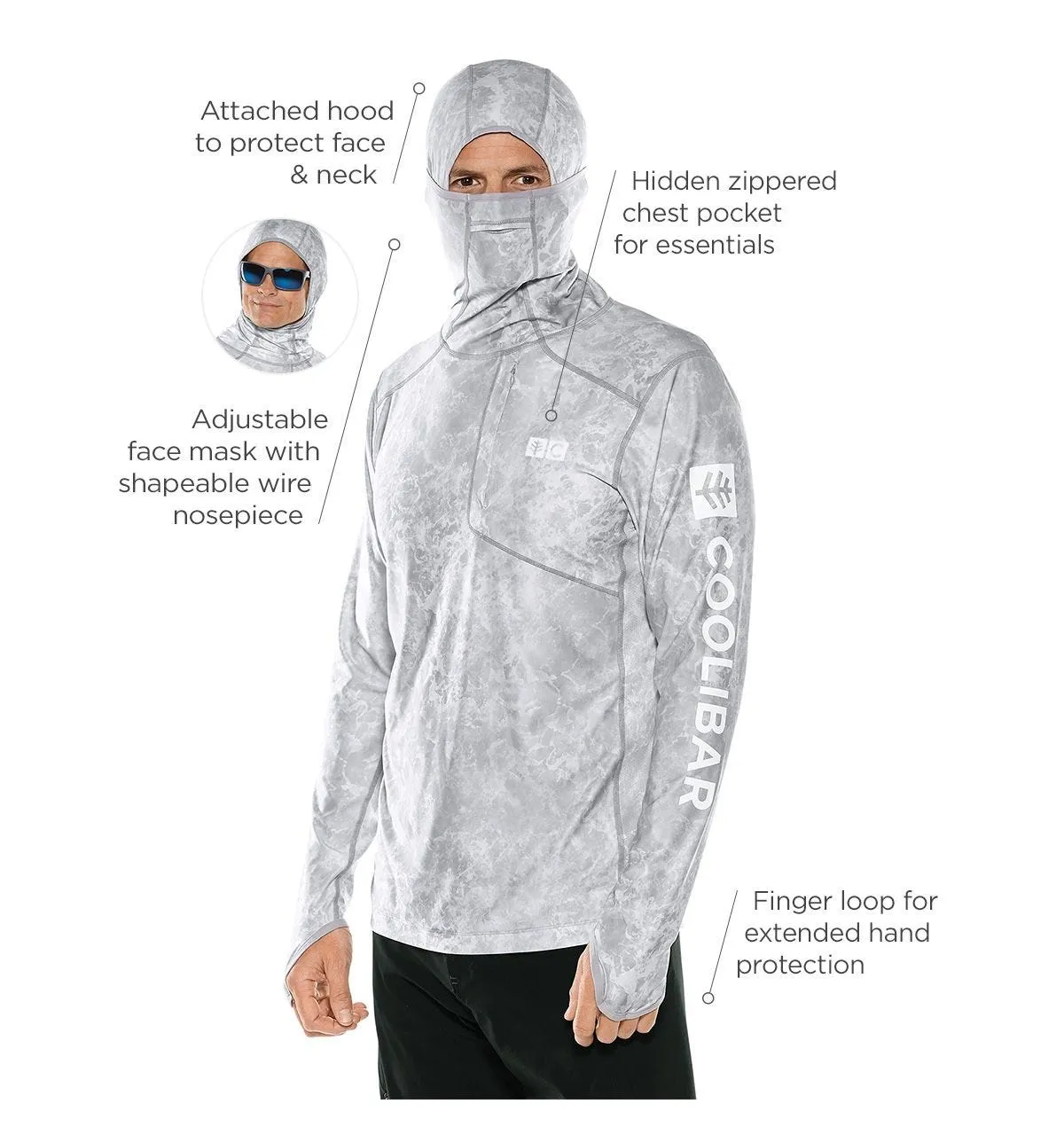 Men's Andros Fishing Hoodie  |  Grey Water Print