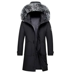 Men's Hooded Mid-Length Down Stuffed Warm Cold-Resistant Winter Jacket