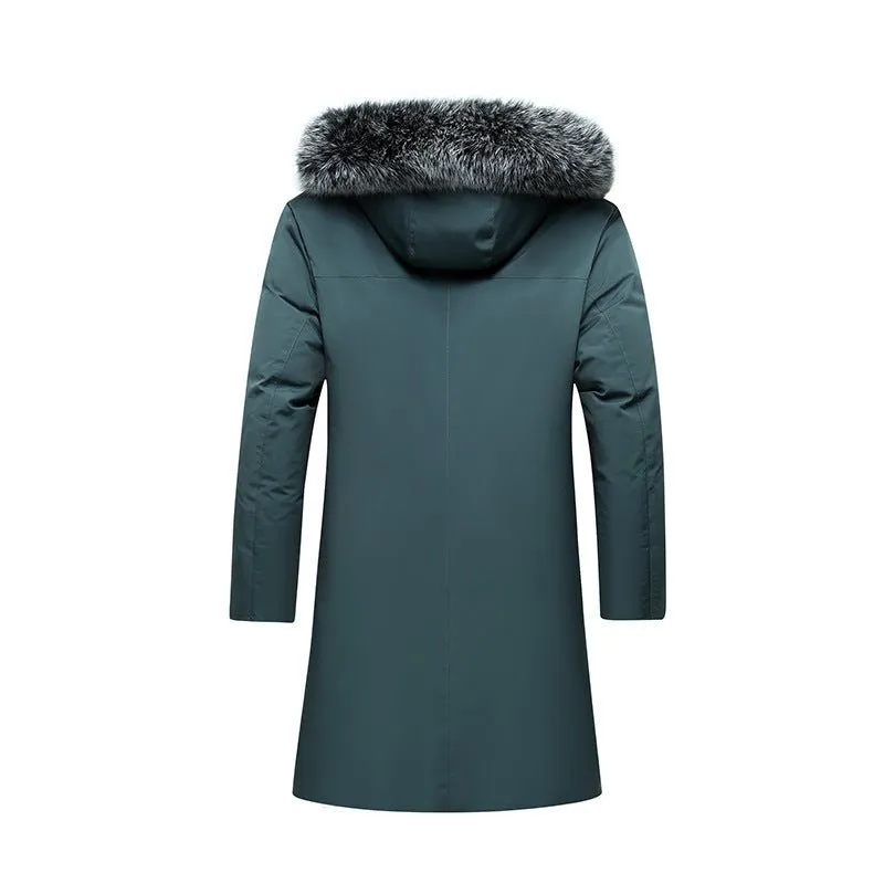 Men's Hooded Mid-Length Down Stuffed Warm Cold-Resistant Winter Jacket