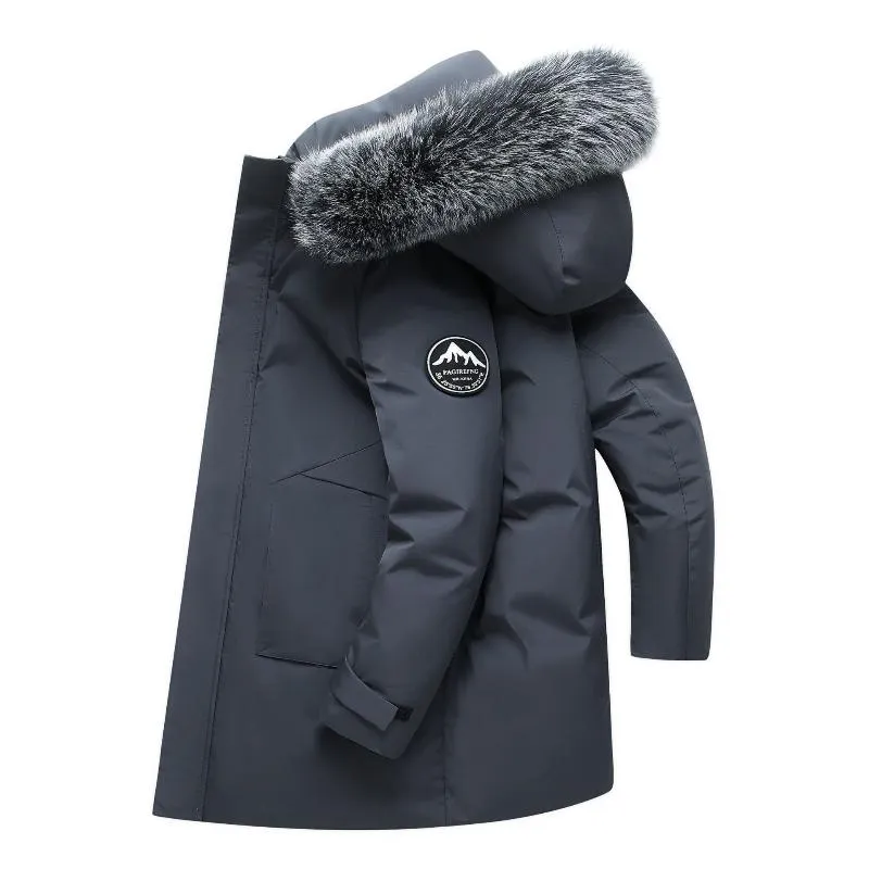 Men's Hooded Mid-Length Down Stuffed Warm Cold-Resistant Winter Jacket