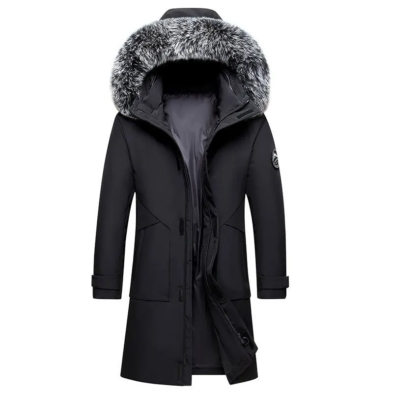 Men's Hooded Mid-Length Down Stuffed Warm Cold-Resistant Winter Jacket
