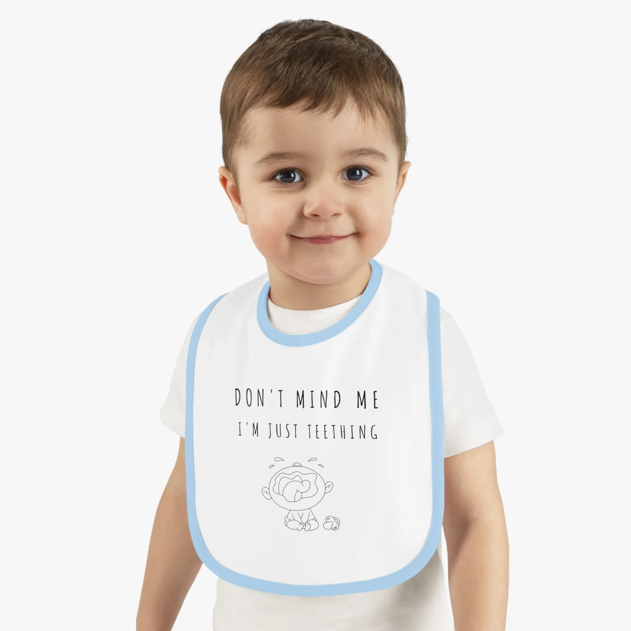"Don't Mind Me - I'm Just Teething" - Baby Contrast Trim Jersey Bib - BW