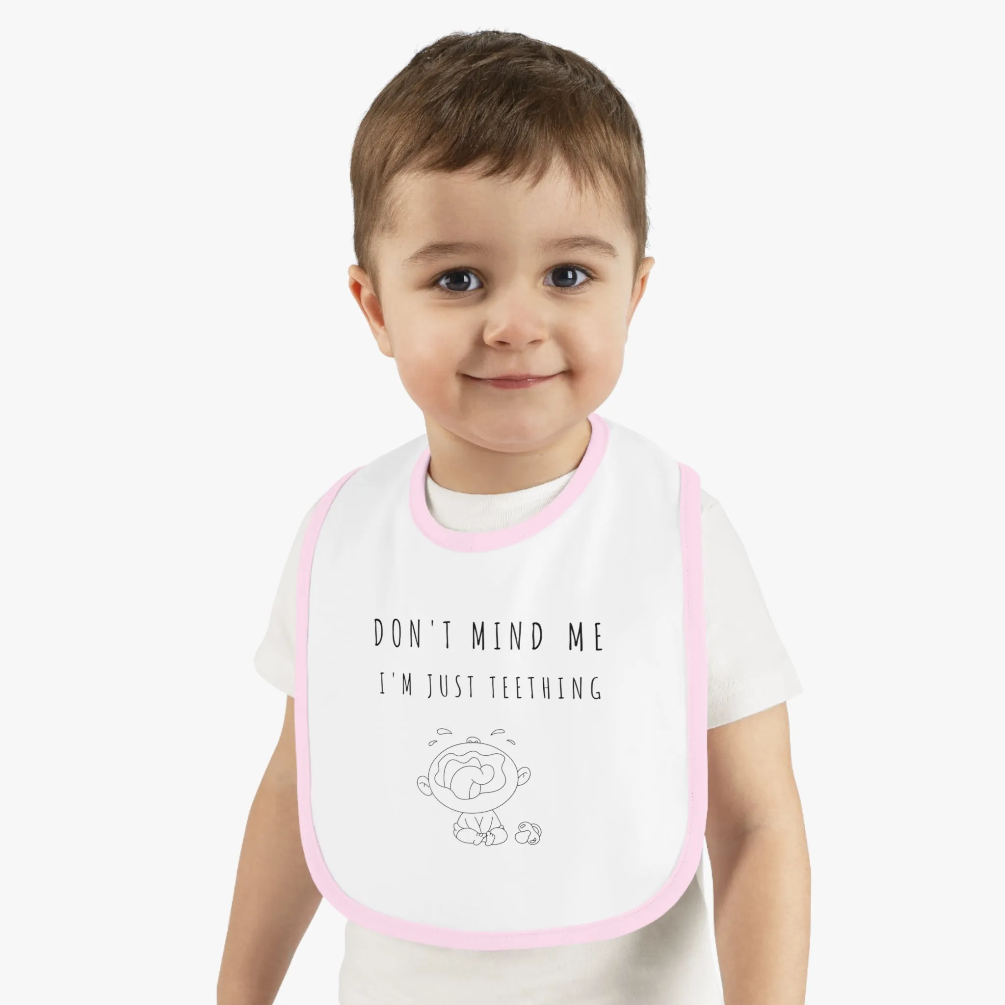 "Don't Mind Me - I'm Just Teething" - Baby Contrast Trim Jersey Bib - BW