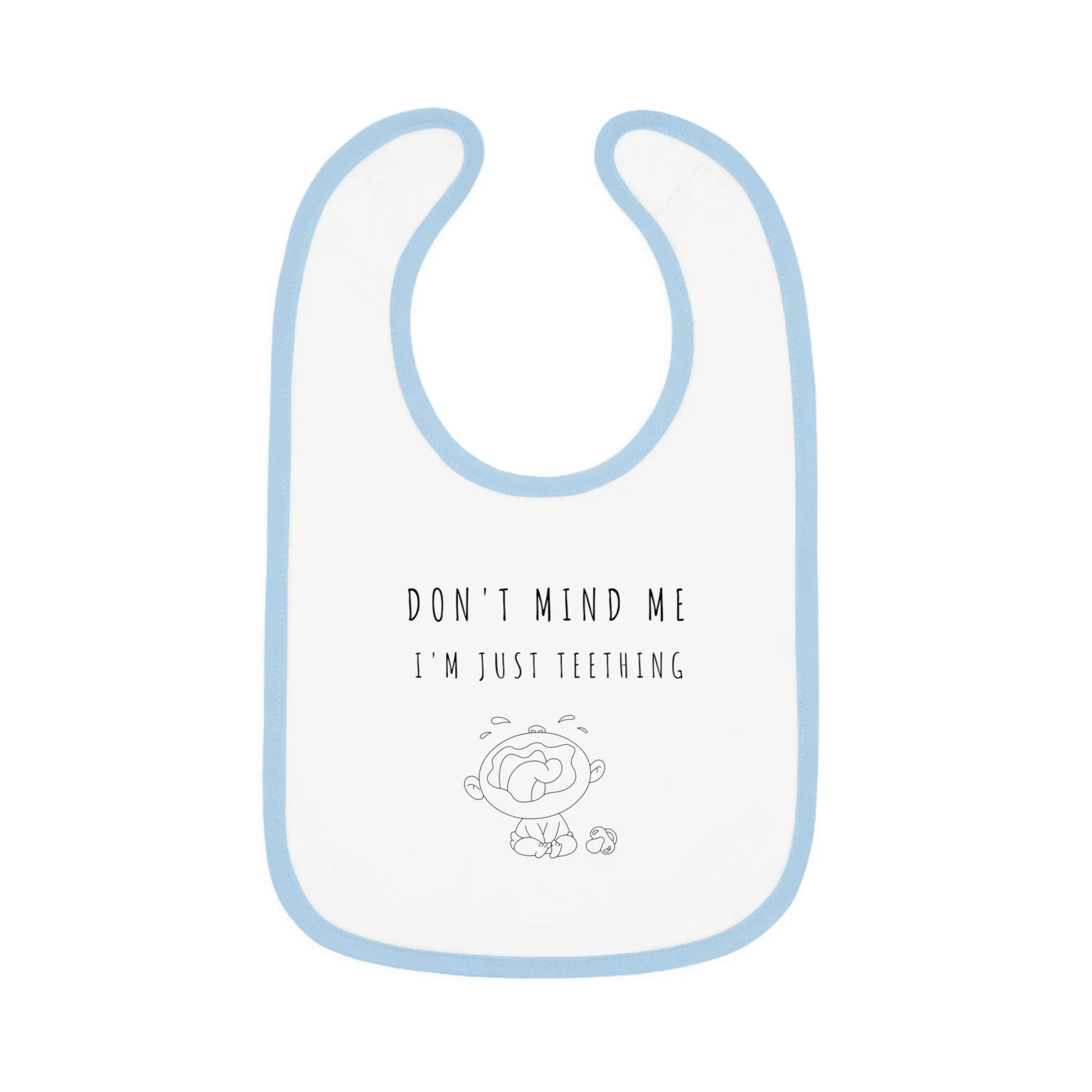 "Don't Mind Me - I'm Just Teething" - Baby Contrast Trim Jersey Bib - BW