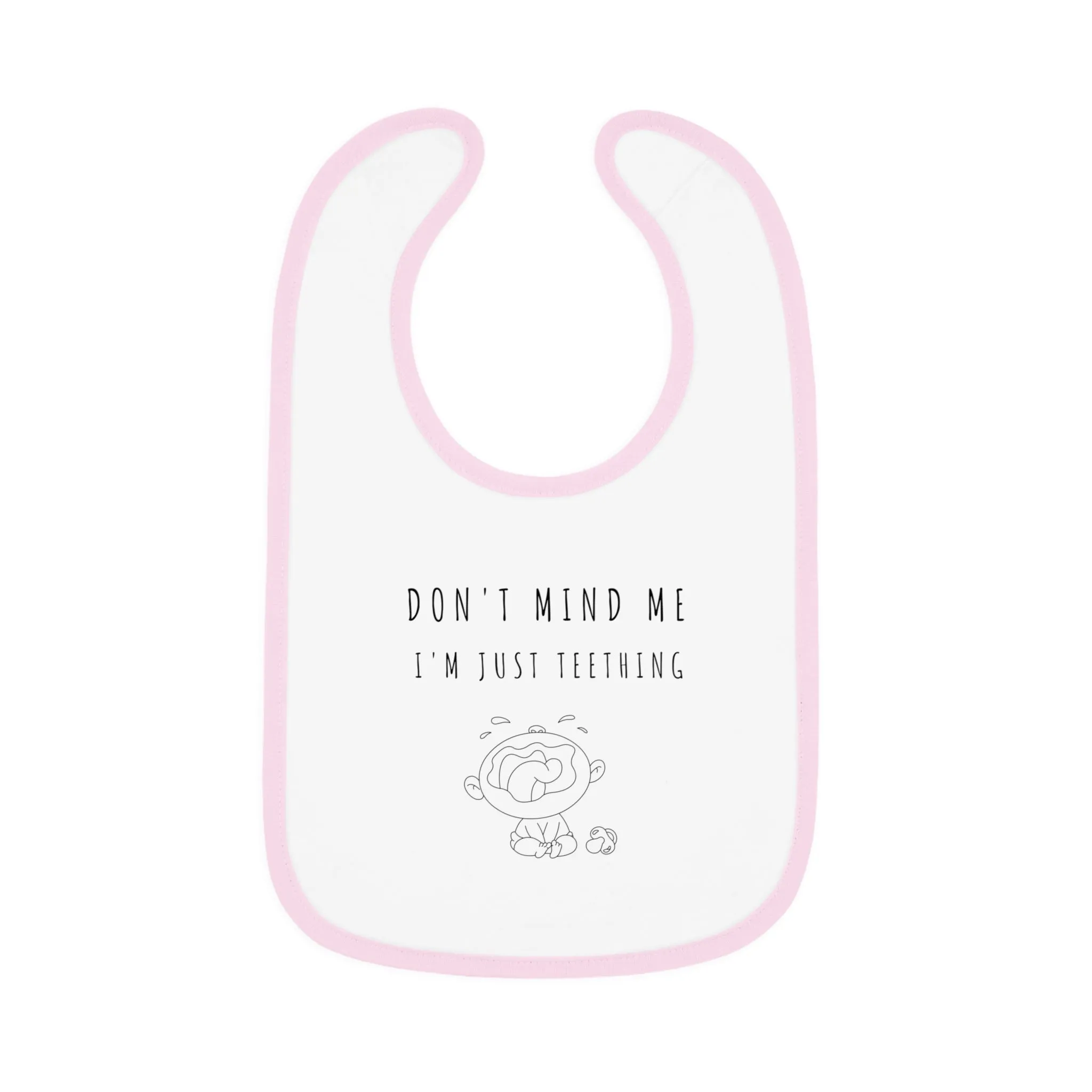 "Don't Mind Me - I'm Just Teething" - Baby Contrast Trim Jersey Bib - BW