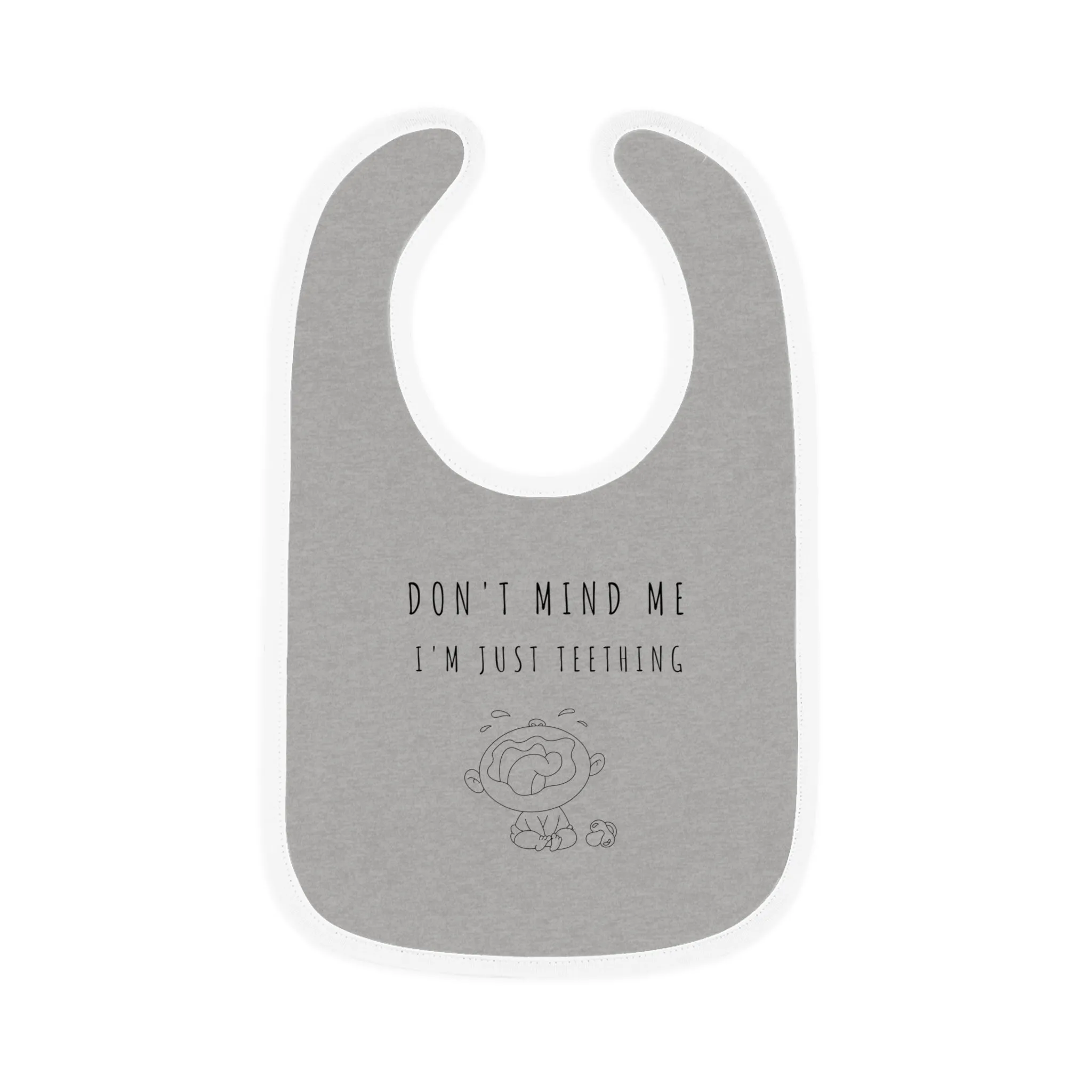 "Don't Mind Me - I'm Just Teething" - Baby Contrast Trim Jersey Bib - BW
