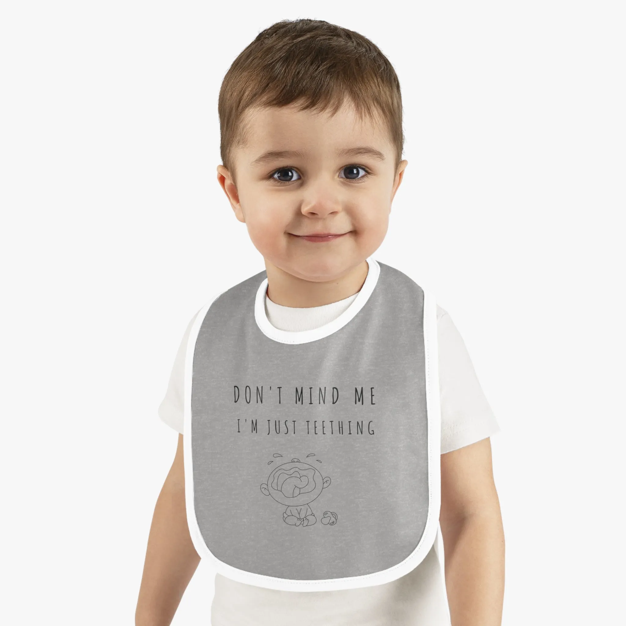 "Don't Mind Me - I'm Just Teething" - Baby Contrast Trim Jersey Bib - BW