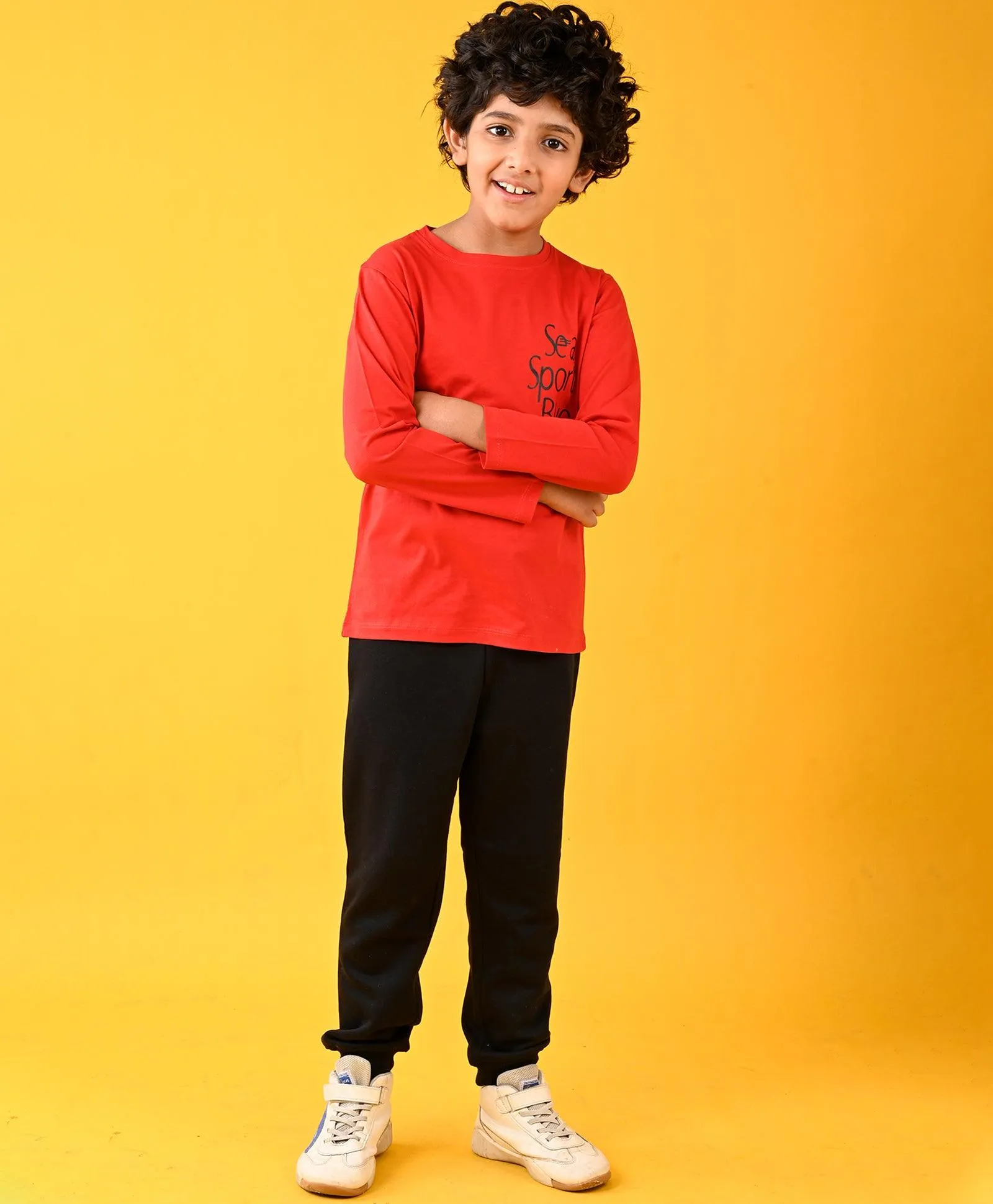 SEA SPORT BLUE ORANGE LONG SLEEVES TSHIRT AND BLACK WARM JOGGER SET - ORANGE/BLACK
