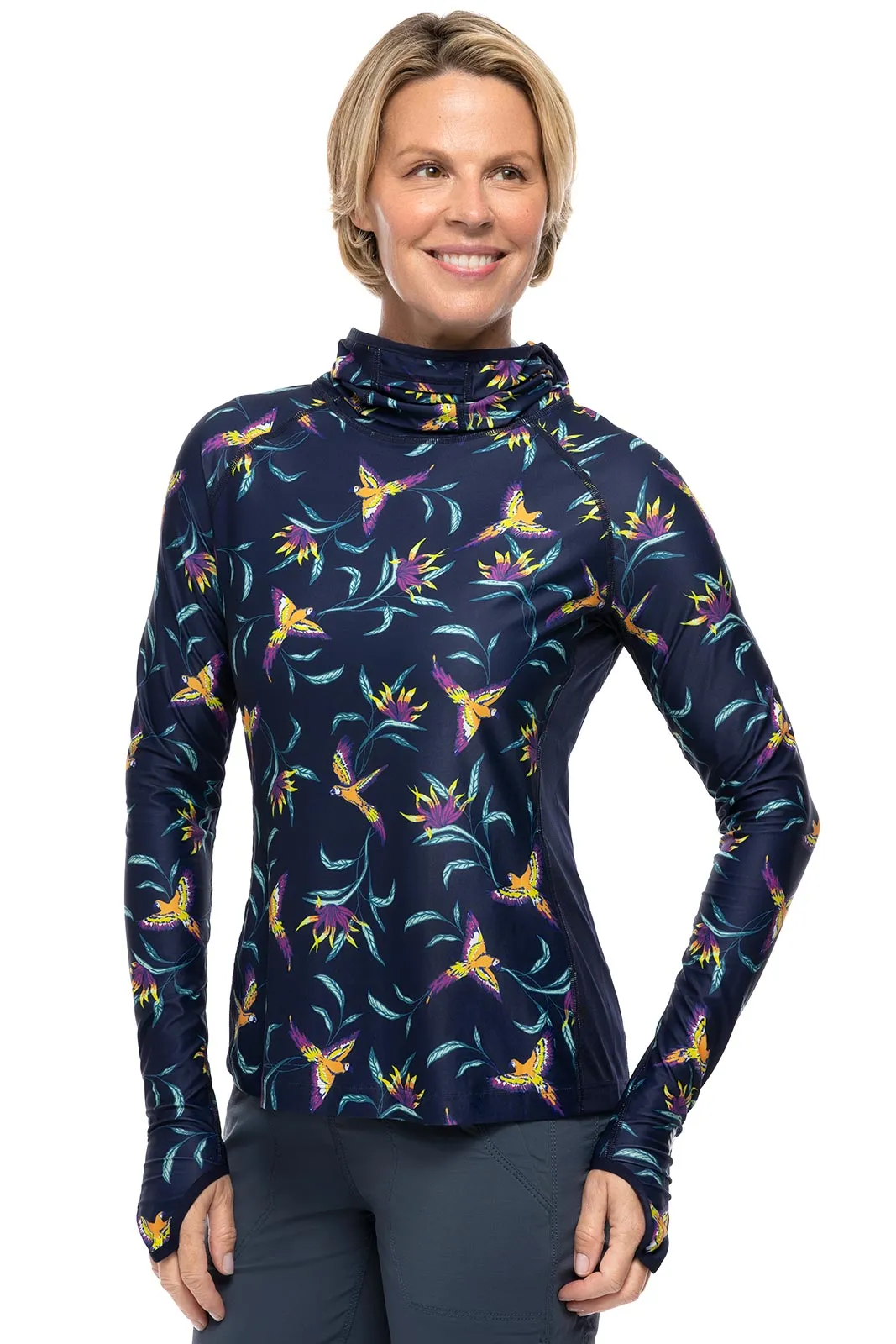 Women's Paros Sailing Hoodie  |  Navy Birds of Paradise