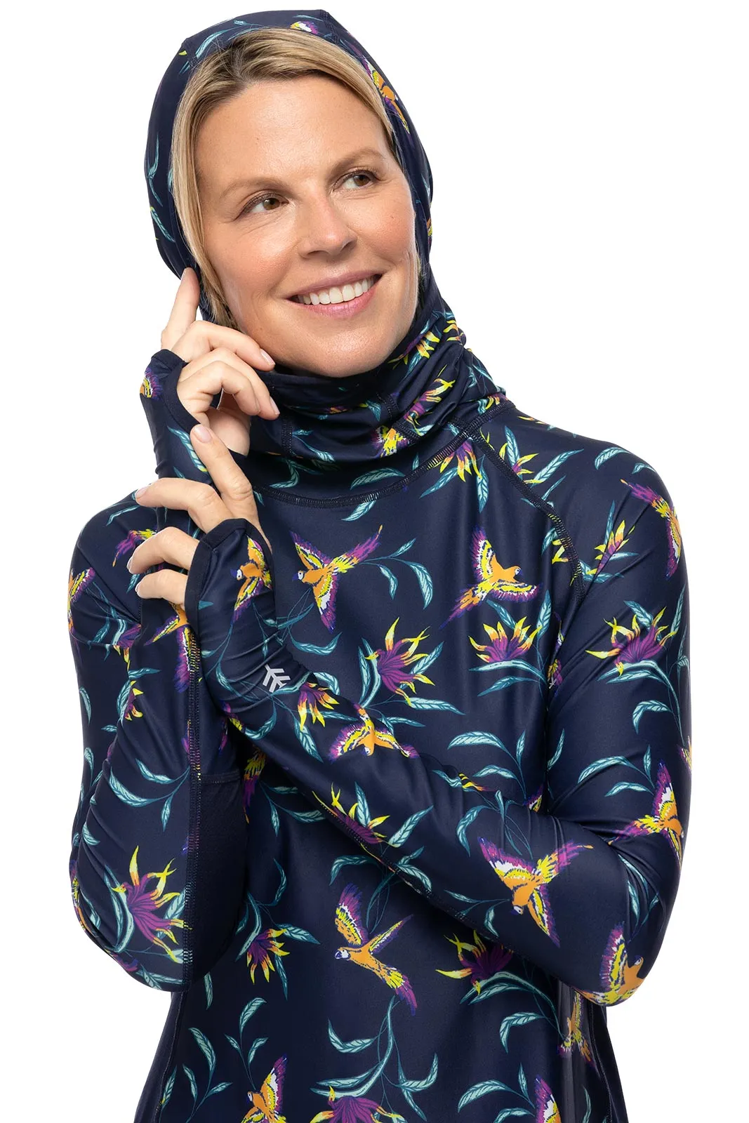 Women's Paros Sailing Hoodie  |  Navy Birds of Paradise